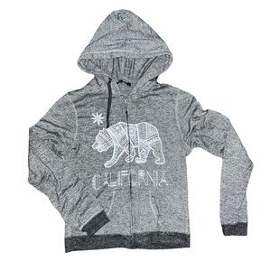 NWOT, never worn zip up jacket, gray, ‘CALIFORNIA’ with bear logo